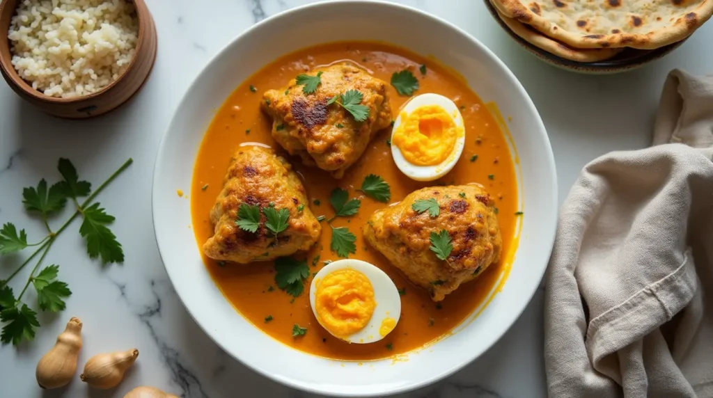 Spicy chicken and boiled eggs curry in a rich, aromatic sauce