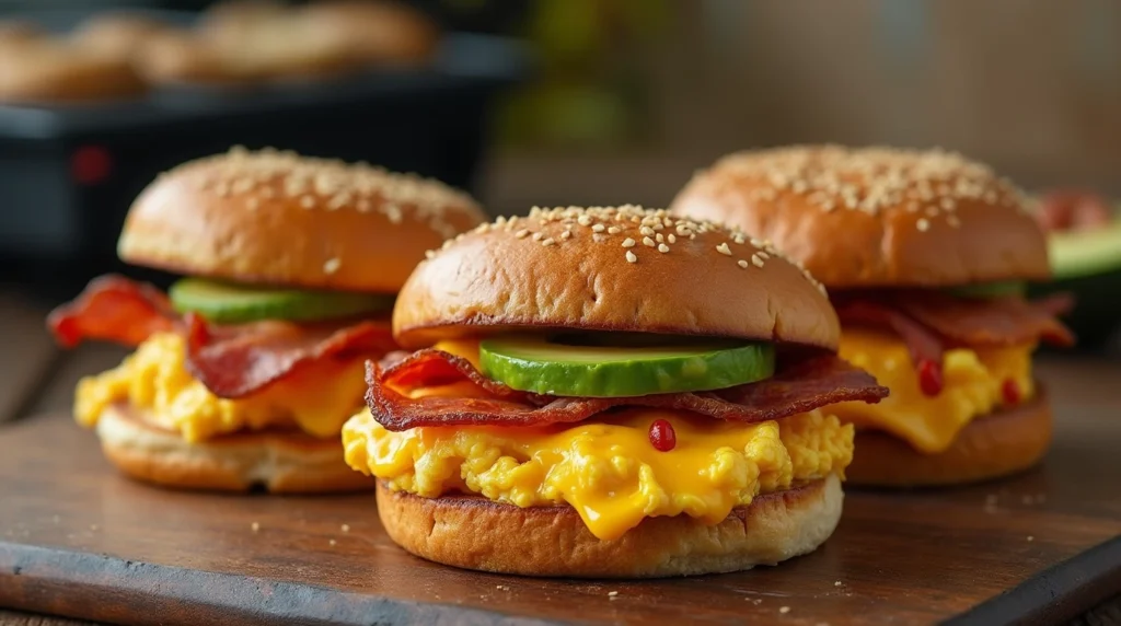 Quick and Easy Breakfast Sandwiches: Perfect for Busy Mornings Toasted Breakfast Sandwiches with Eggs, Bacon, and Cheese