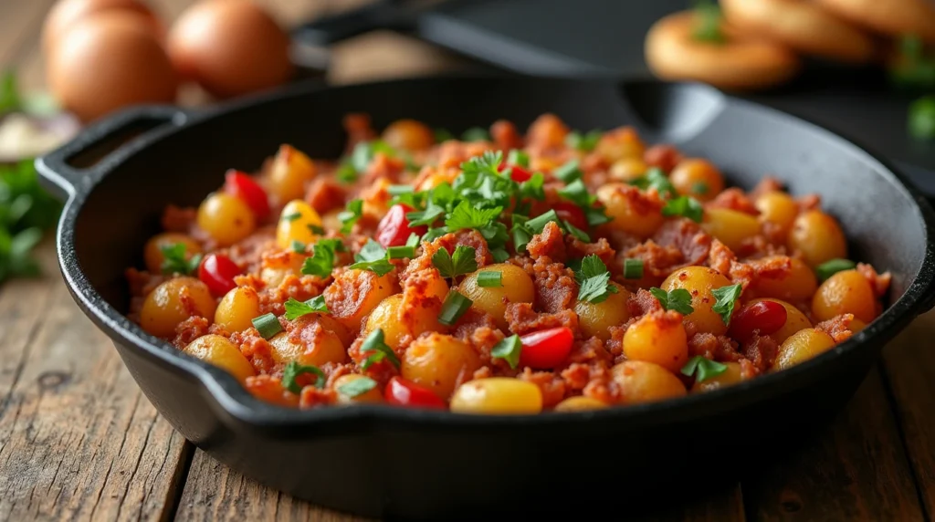 Hearty Griddle Breakfast Hash: A Savory Morning Delight Crispy Griddle Breakfast Hash with Potatoes, Bacon, and Veggies