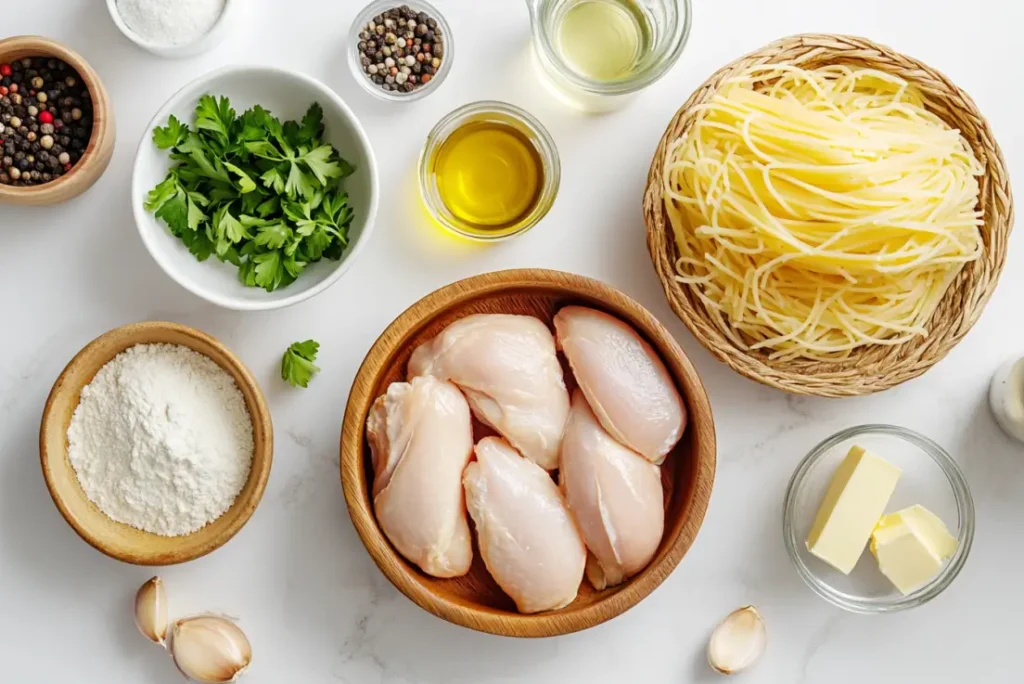 Raw Ingredients Display for Garlic Parmesan Pasta with Chicken