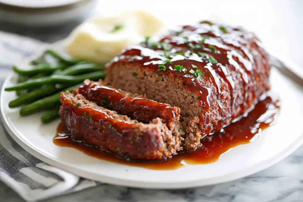 Old-Fashioned Meatloaf with Brown Sugar Glaze on Plate