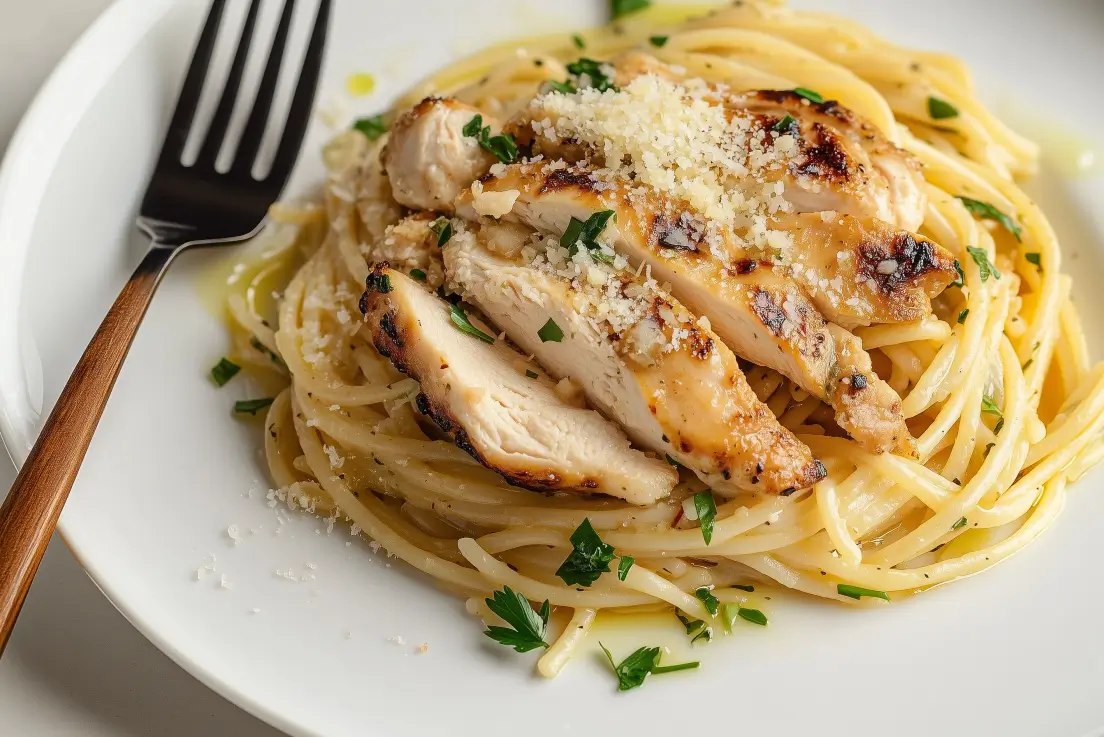 Garlic Parmesan Pasta with Chicken Served Without Cream