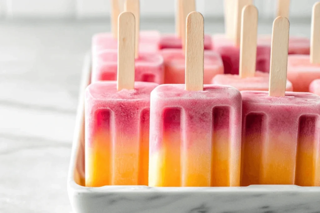 Colorful Mango and Berry Popsicles in a Tray
