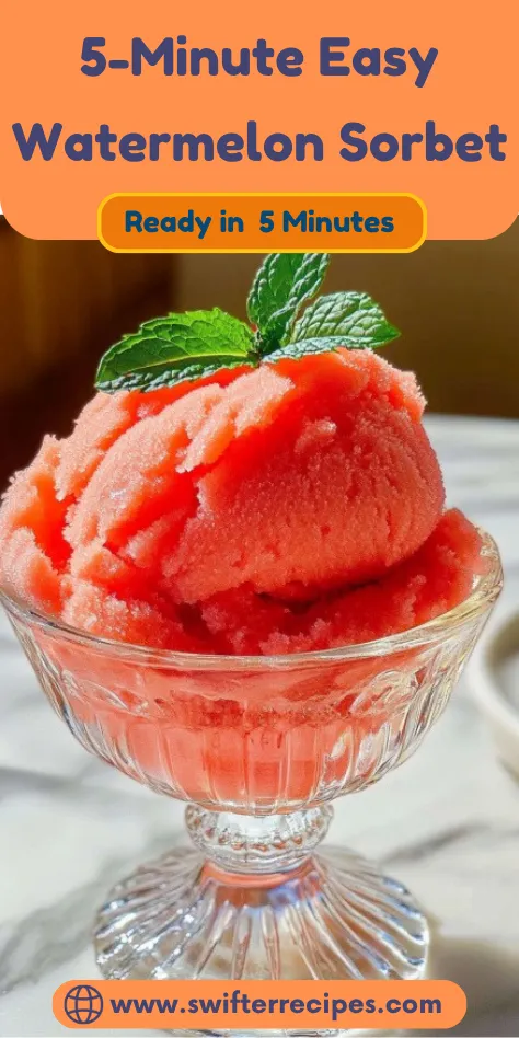 Quick 5-Minute Watermelon Sorbet in Elegant Glass Bowl with Mint Garnish