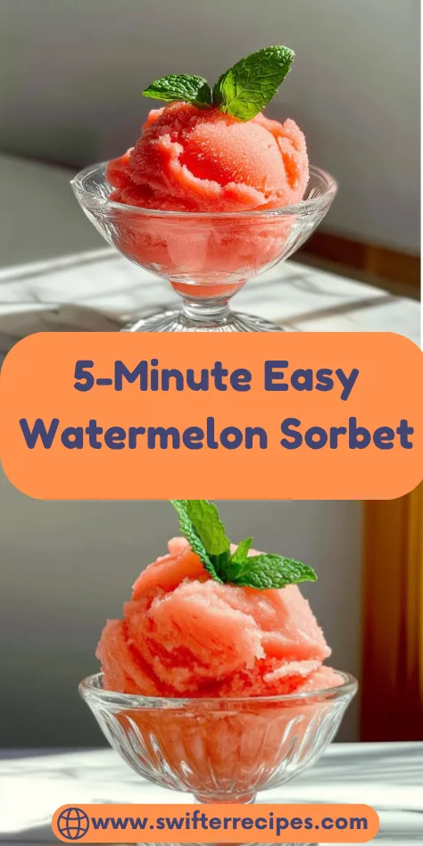 Quick and Easy 5-Minute Watermelon Sorbet in Glass Bowl with Mint Garnish