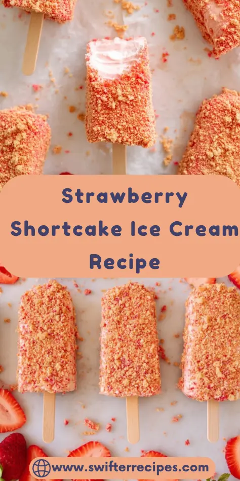 Pinterest recipe card for strawberry shortcake ice cream bars showing multiple popsicles with cookie coating and recipe title overlay