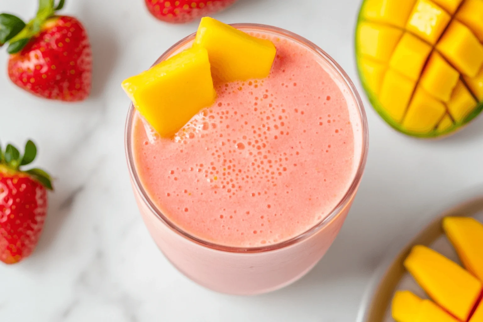 Strawberry Mango Smoothie with Fresh Fruit