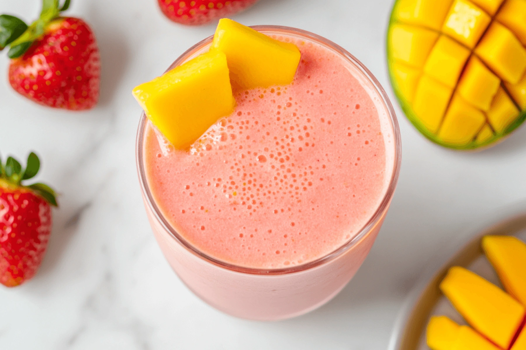 Strawberry Mango Smoothie with Fresh Fruit