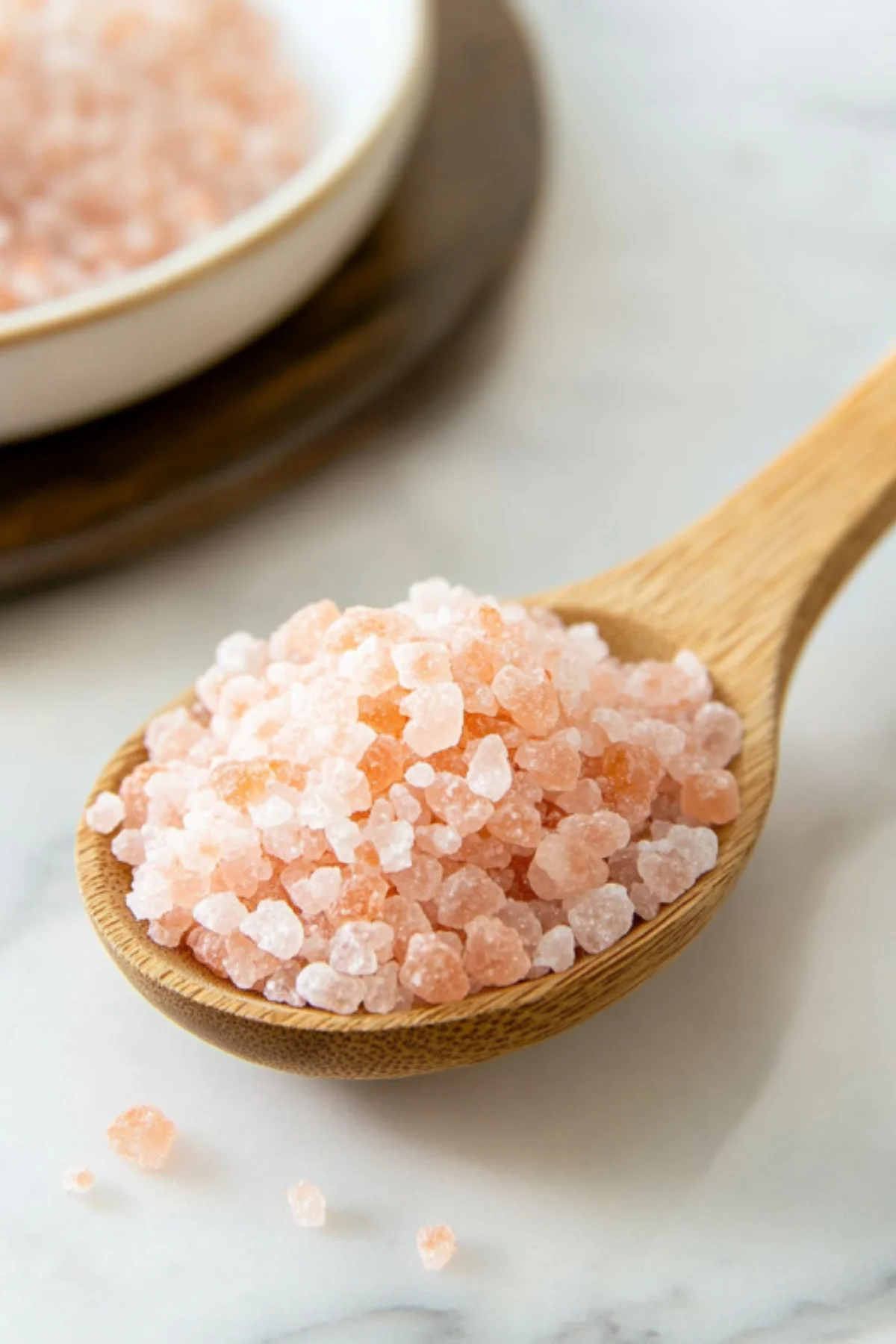 Pink Himalayan Salt Crystals in Wooden Spoon for Weight Loss Recipe