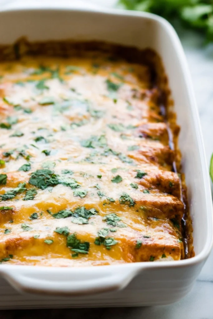 Baked Chicken Enchiladas with Melted Cheese and Fresh Cilantro