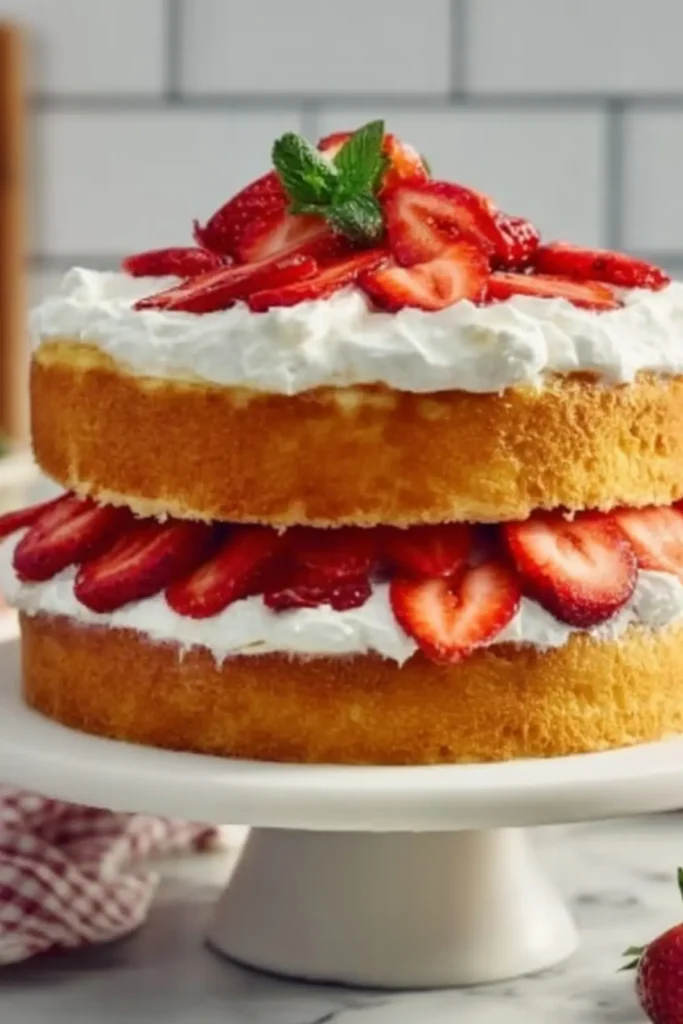 Classic Strawberry Layer Cake with Fresh Strawberries and Whipped Cream