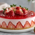 Delicious Strawberry Mousse Cake with Fresh Strawberries and Glazed Topping