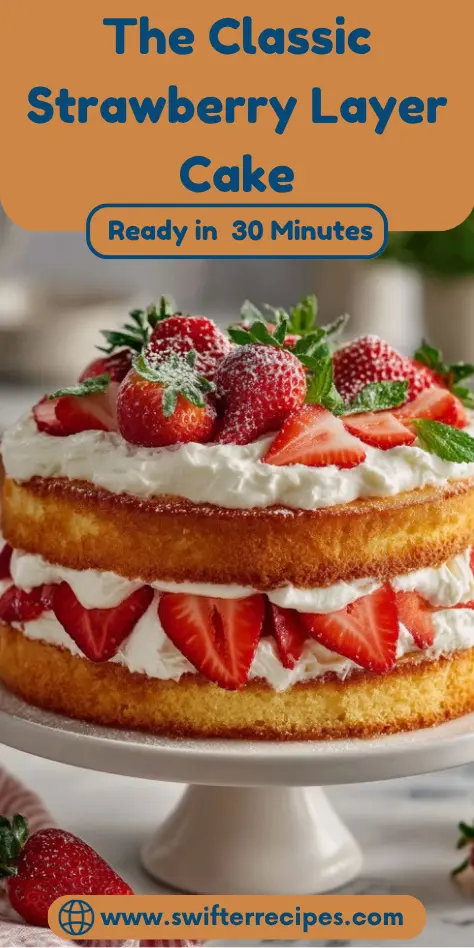Classic Strawberry Layer Cake with Fresh Strawberries and Whipped Cream Frosting
