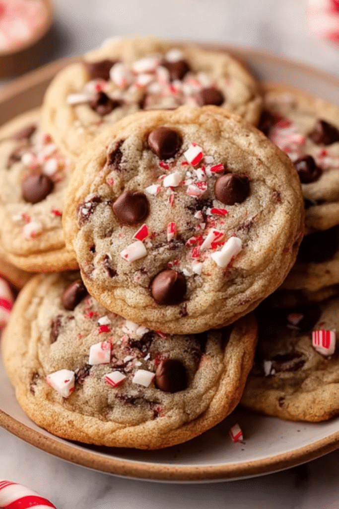 Chewy Chocolate Peppermint Cookies with Minty Candy Cane Pieces