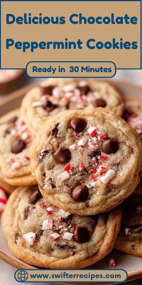Delicious Chocolate Peppermint Cookies with Melted Chocolate Chips and Crushed Candy Canes