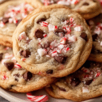 Delicious Chocolate Peppermint Cookies with Melted Chocolate and Candy Cane Crumbles