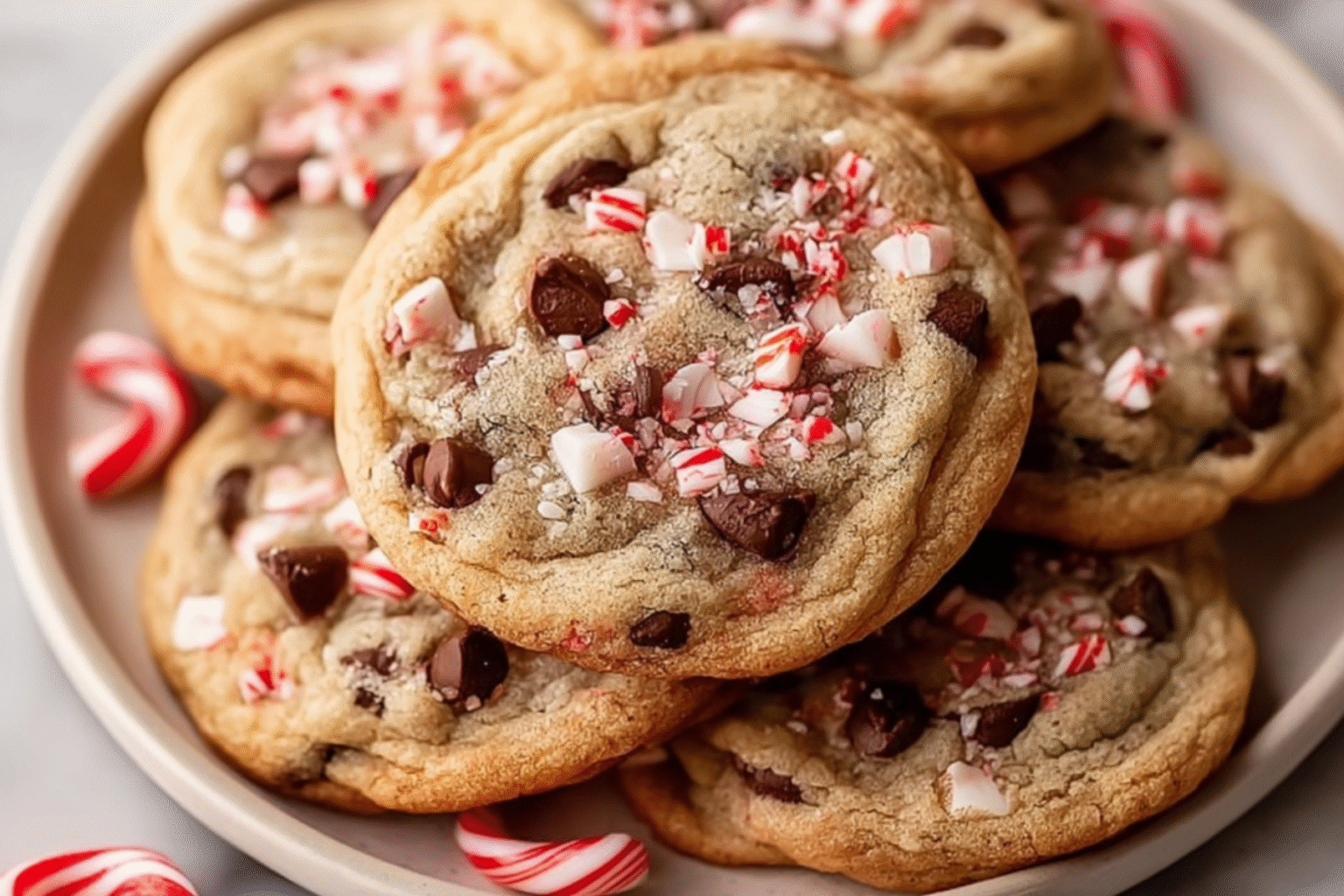 Delicious Chocolate Peppermint Cookies with Melted Chocolate and Candy Cane Crumbles