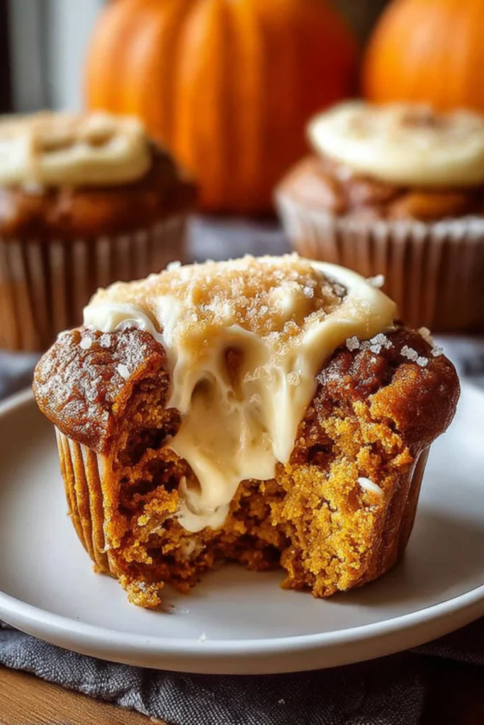 Pumpkin Cream Cheese Muffins with Creamy Filling and Cinnamon Sugar Topping