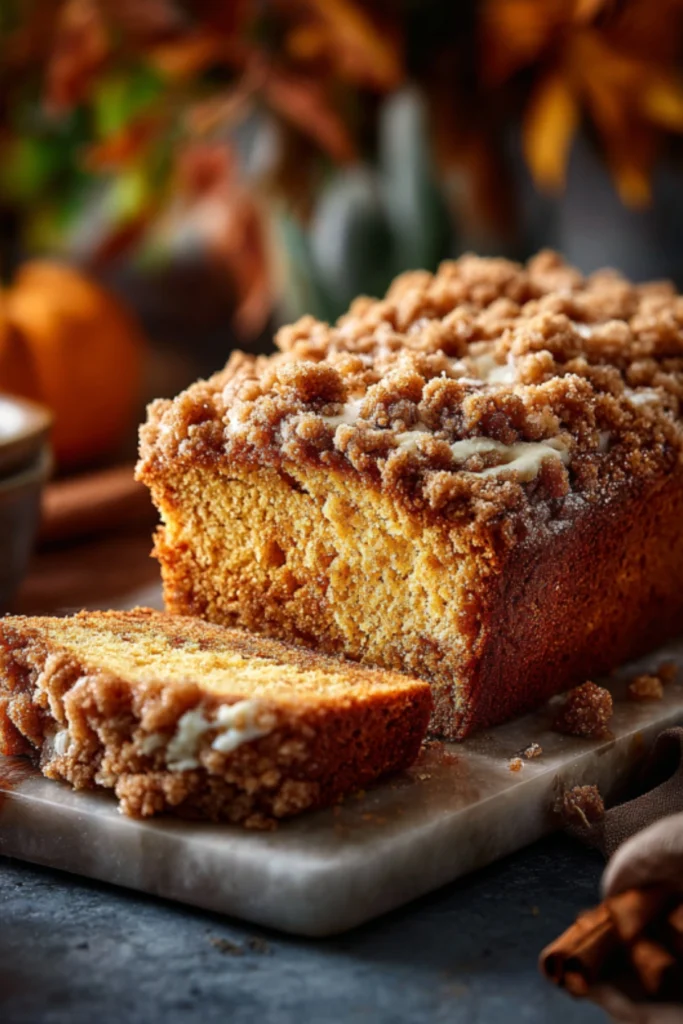 Freshly Baked Pumpkin Streusel Bread with Cinnamon Crumb Topping