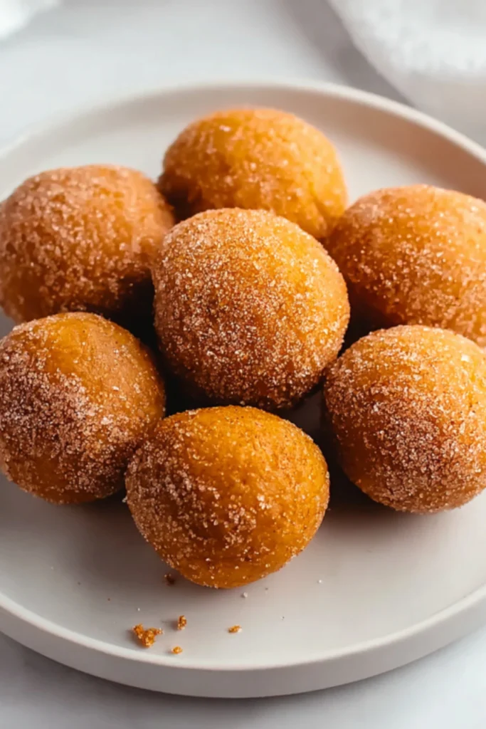 Keto pumpkin fat bombs coated in cinnamon spice and sweetener served on a white plate