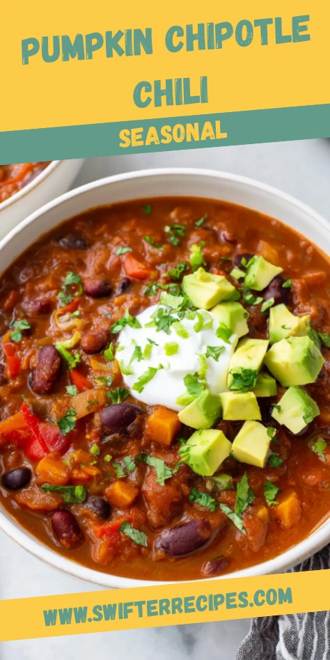 Pumpkin Chipotle Chili with Avocado and Sour Cream Seasonal Recipe