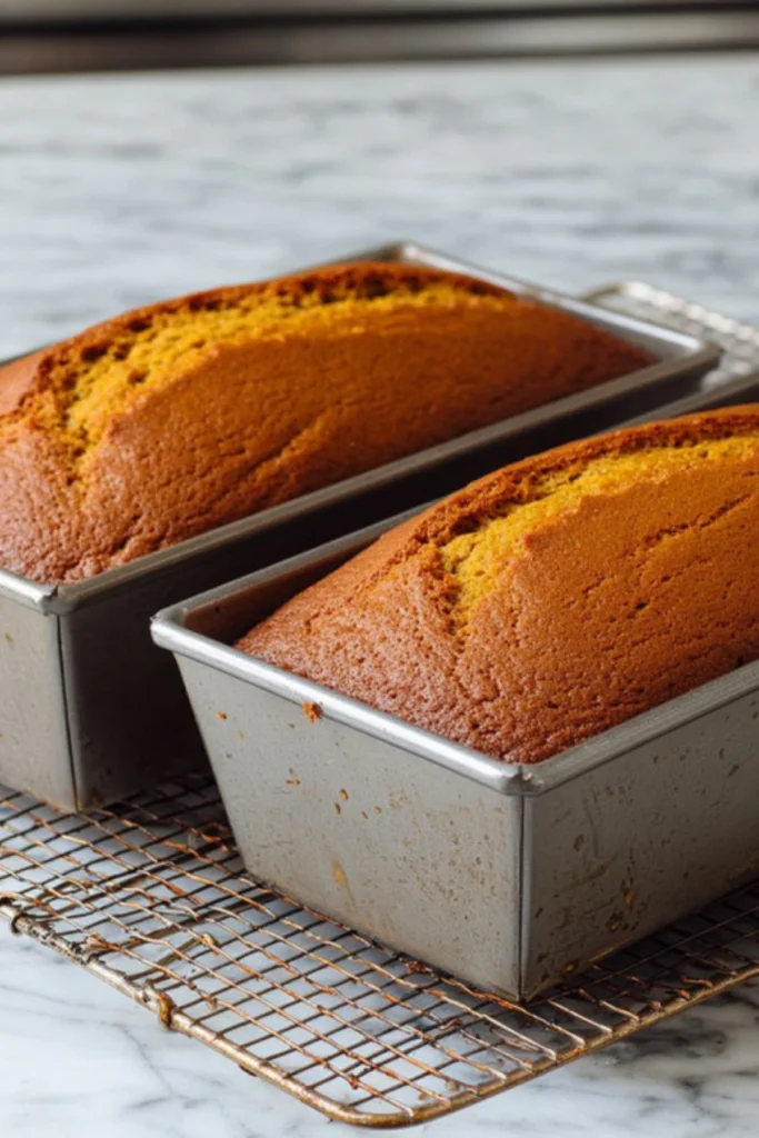Fresh Classic Pumpkin Bread Loaves Cooling on a Wire Rack