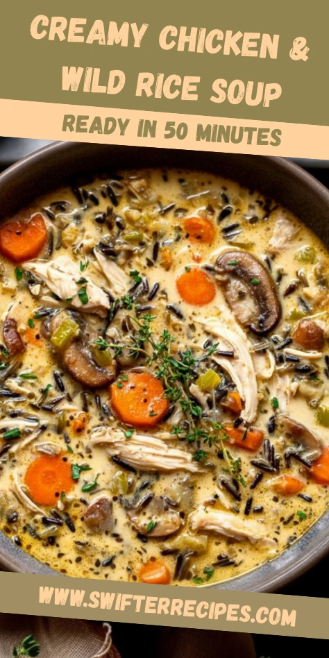 Creamy Chicken and Wild Rice Soup Pinterest Pin