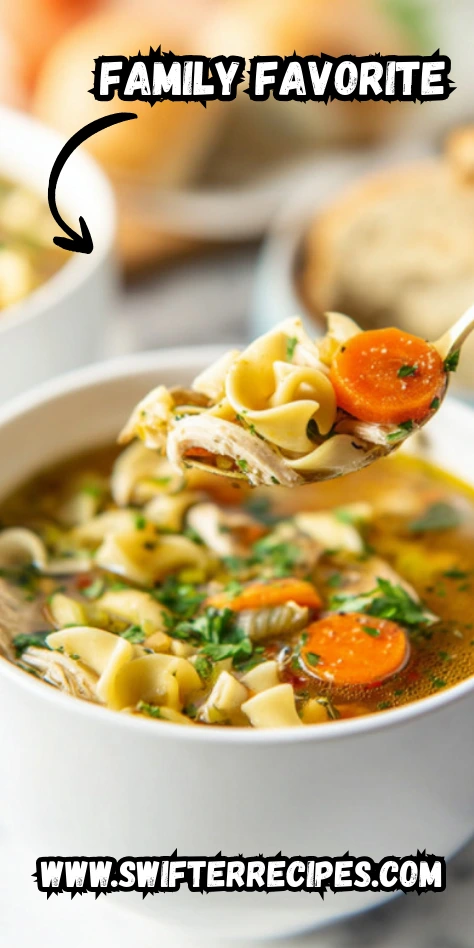 Family Favorite Chicken Noodle Soup with Egg Noodles and Vegetables