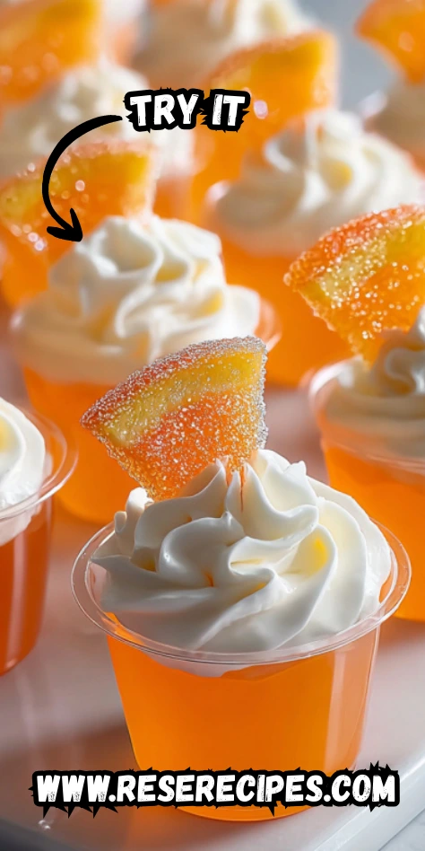 Keto Orange Jello Shots with Whipped Cream and Sugar-Free Candy Garnish