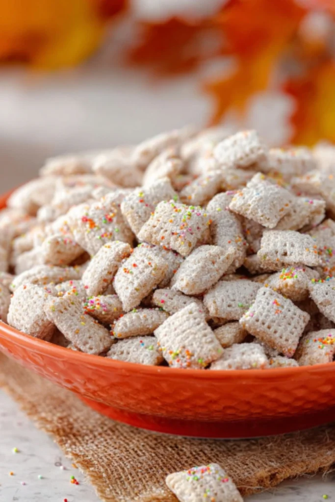Pumpkin Spice Puppy Chow with Bright Sprinkles
