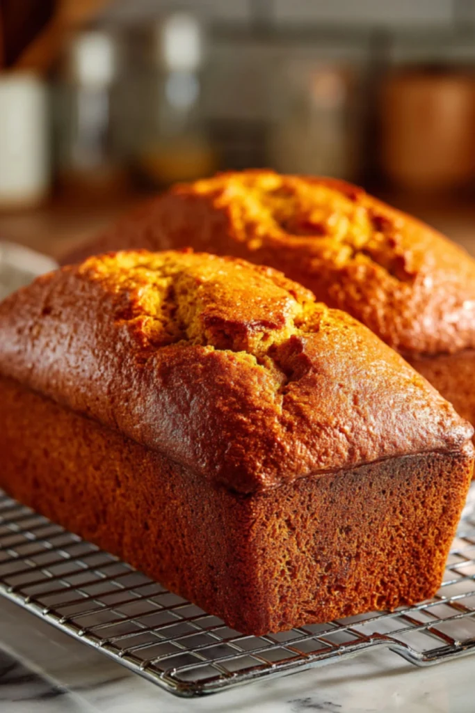 Freshly Baked Classic Pumpkin Bread Cooling on a Wire Rack