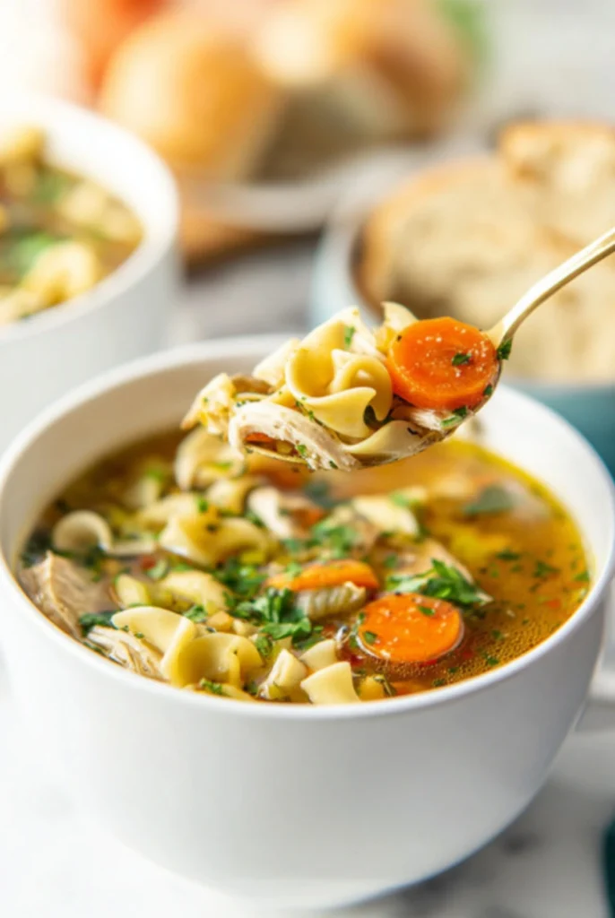 Classic Homemade Chicken Noodle Soup with Carrots and Egg Noodles