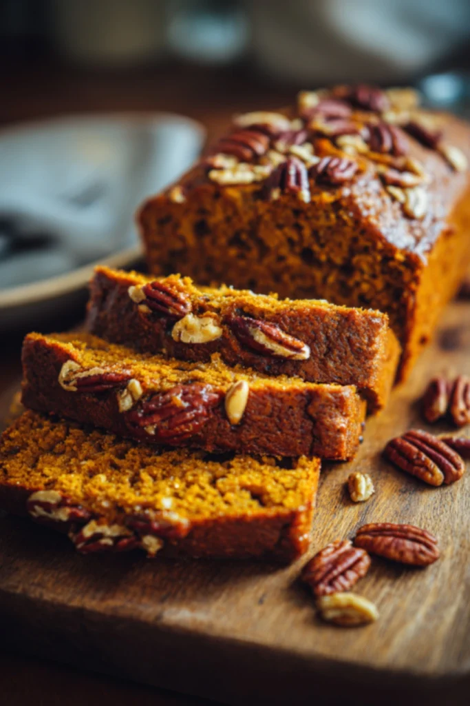 Pumpkin Banana Bread with Pecans and Golden Crust