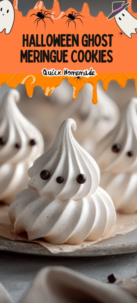 Halloween Ghost Meringue Cookies with Chocolate Chip Eyes