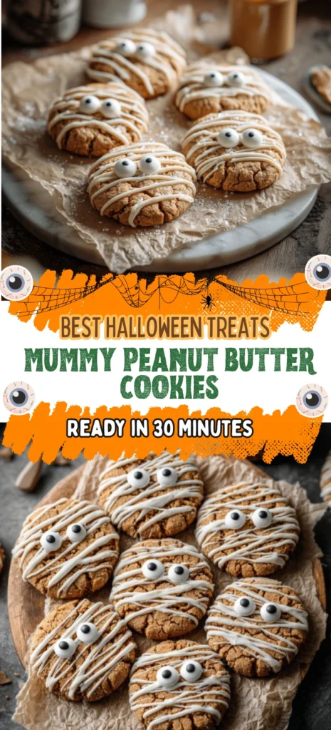 Make your Halloween extra fun with these Mummy Peanut Butter Cookies! Ready in just 30 minutes, these chewy peanut butter cookies are drizzled with melted white chocolate and topped with candy eyeballs for a spooky-cute mummy look. Perfect for parties, school events, or festive family baking, they’re an easy and delicious way to celebrate Halloween.