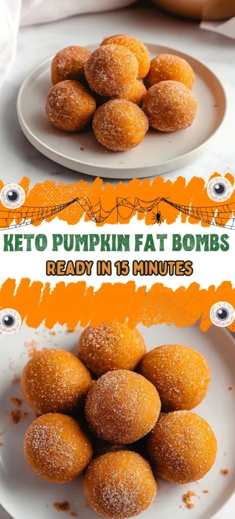 Keto pumpkin fat bombs coated in cinnamon and sweetener on a plate ready in 15 minutes