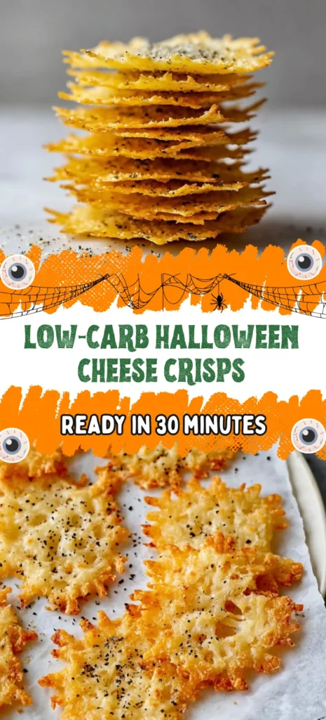 Low-Carb Halloween Cheese Crisps keto spooky snack baked parmesan pecorino wafers with cracked black pepper