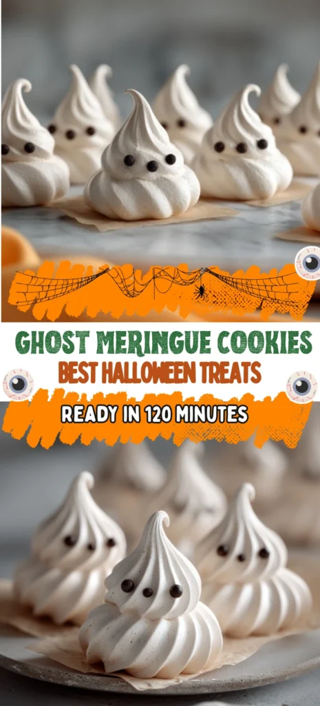 Ghost Meringue Cookies with Chocolate Chip Eyes Halloween Recipe