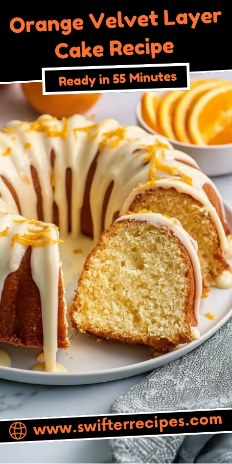 Orange Velvet Layer Cake with creamy orange glaze and zest topping