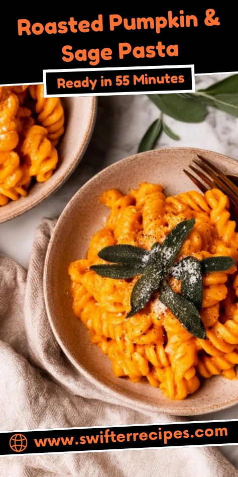 Roasted Pumpkin & Sage Pasta with Fresh Sage Leaves and Parmesan Garnish