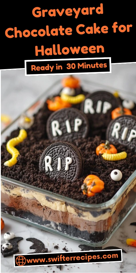 Graveyard Chocolate Cake for Halloween – Oreo Tombstones and Creepy Decorations