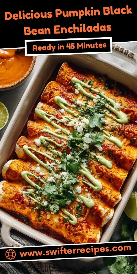 Delicious Pumpkin Black Bean Enchiladas with Avocado Crema and Fresh Cilantro