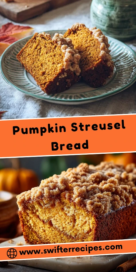 Pumpkin Streusel Bread Loaf with Moist Interior and Crumb Topping