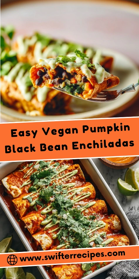 Vegan Pumpkin Black Bean Enchiladas with Avocado Crema and Fresh Cilantro