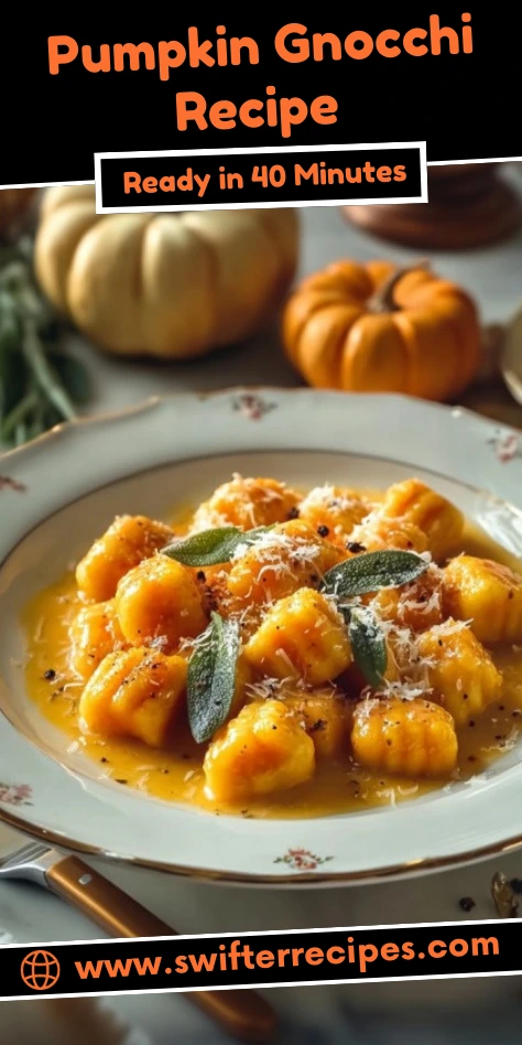 A vibrant and delicious plate of homemade pumpkin gnocchi with sage leaves, Parmesan cheese, and a creamy butter sauce, set in a cozy autumn setting.