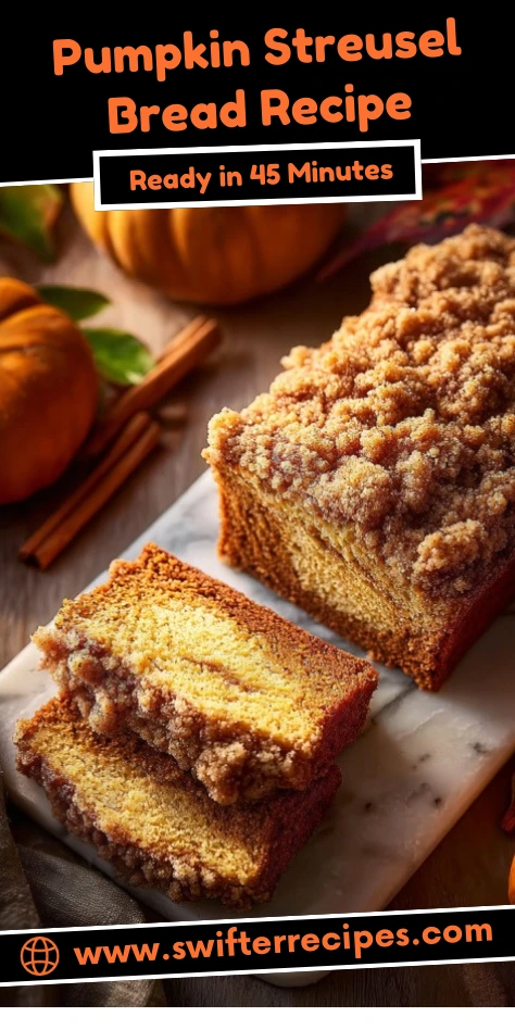 Pumpkin Streusel Bread with Crumb Topping Sliced on Marble Board