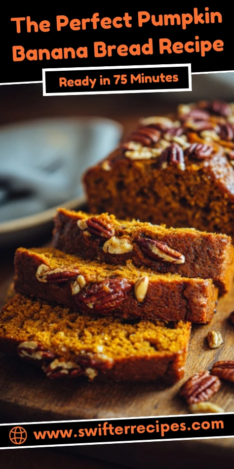 Pumpkin Banana Bread Sliced with Pecans - Ready in 75 Minutes
