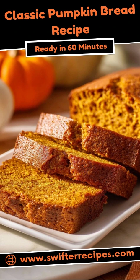 Sliced Classic Pumpkin Bread on a Plate with Fall Decor