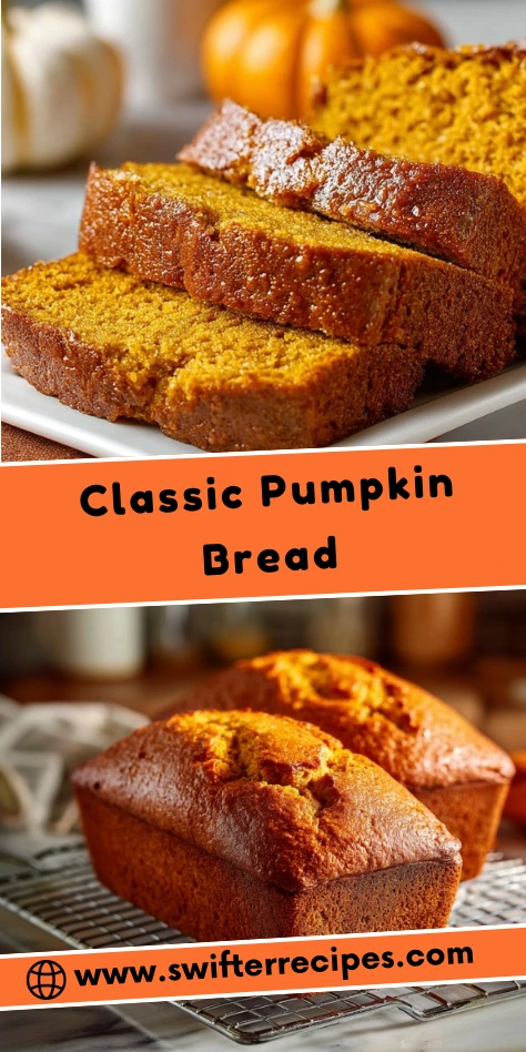 Sliced Classic Pumpkin Bread and Freshly Baked Loaves