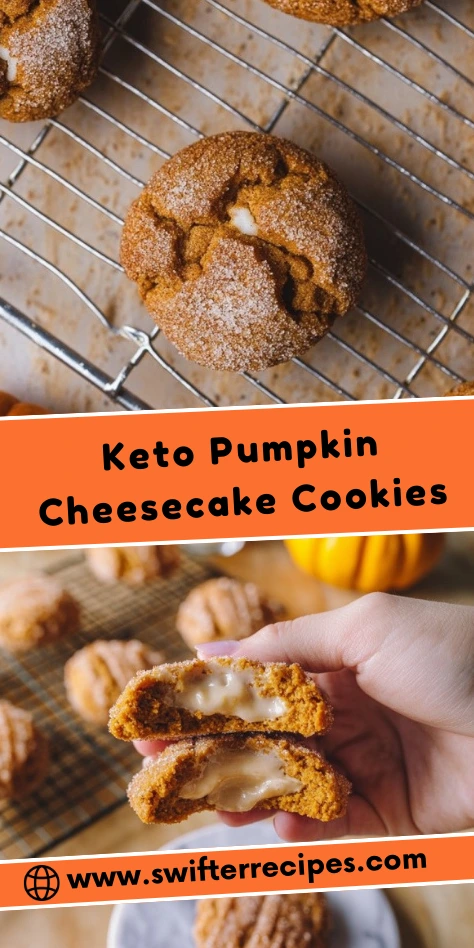 Fresh Keto Pumpkin Cheesecake Cookies with gooey cheesecake filling on cooling rack and plate